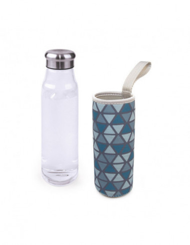 BOTELLA VIDRIO AZUL TRIANGULOS