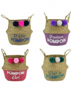 CESTA MIMBRE COLORES POMPONES