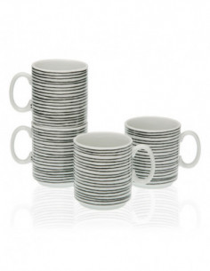 SET 4 MUGS BLACK LINE PORCELAN