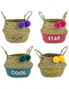 CESTA MIMBRE COLORES POMPONES 2