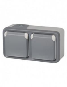 ENCHUFE DOBLE C/TT IP55 GRIS 2