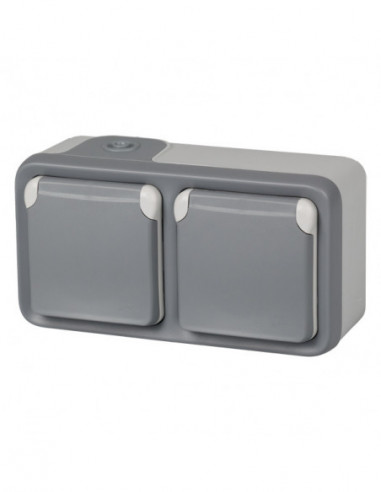 ENCHUFE DOBLE C/TT IP55 GRIS